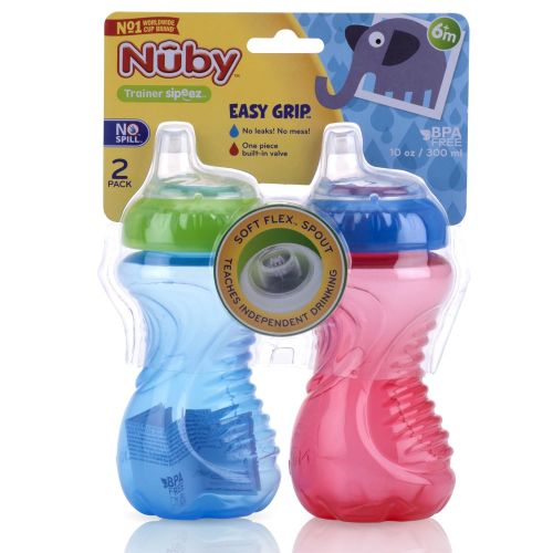  Nuby 2-Pack No-Spill Easy Grip Cup, 10 Ounce, Colors May Vary