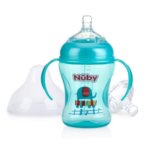  Nuby 3 Piece Natural Touch 3 Stage Wide Neck Breast Size Bottle-to-Cup, Boy