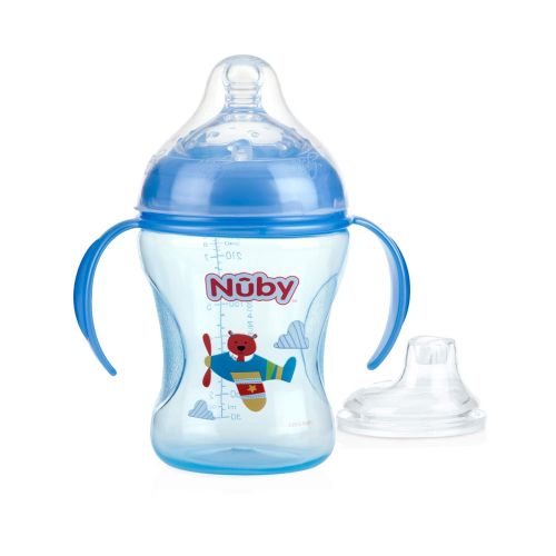  Nuby 3 Piece Natural Touch 3 Stage Wide Neck Breast Size Bottle-to-Cup, Boy