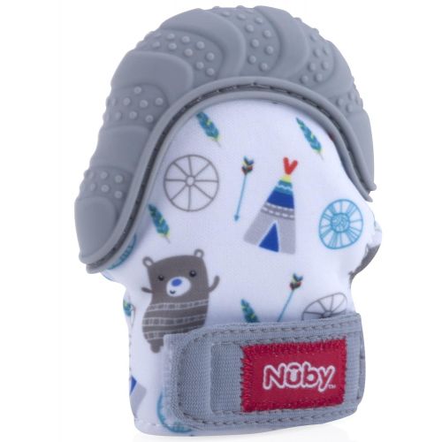  Nuby Soothing Teething Mitten with Hygienic Travel Bag, Grey, 1 Count