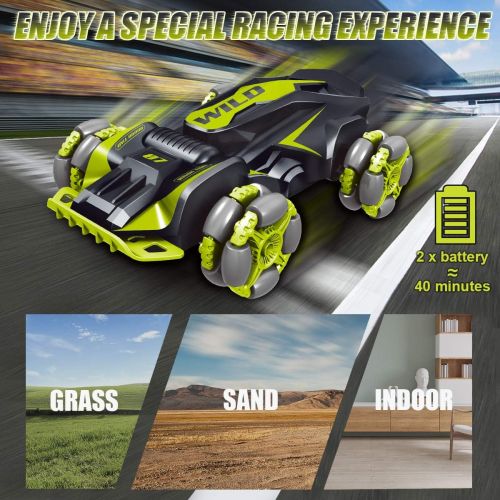  Nueplay Remote Control Car, 4WD 2.4GHz RC Stunt Car Drift Vehicle, Off Road Truck 360° Flips with 2 Batteries, Ideal Electric All Terrain Car Toys Birthday Easter Gift for Adults B