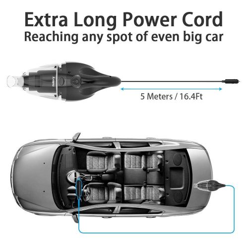  Nulaxy Car Vacuum Cleaner, High Power Strong Suction Vacuum Cleaner, Portable Lightweight Wet Dry Vacuum with 16.4 Ft Cord and Nozzles Set for Pet Hair Car Cleaning