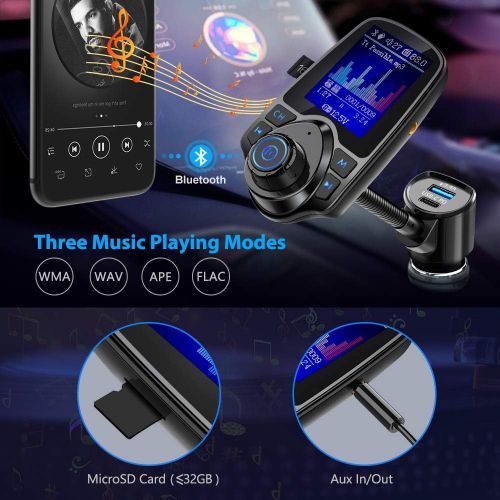  [아마존 핫딜] Nulaxy Bluetooth FM Transmitter for Car, USB-C PD Car Charger 1.8 Color Screen Wireless Radio Adapter Music Streaming Hands Free Car Kit with 5V/2.4A Charger, SD Card Slot, Aux in/