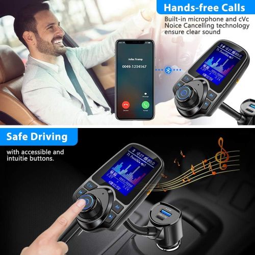  [아마존 핫딜] Nulaxy Bluetooth FM Transmitter for Car, USB-C PD Car Charger 1.8 Color Screen Wireless Radio Adapter Music Streaming Hands Free Car Kit with 5V/2.4A Charger, SD Card Slot, Aux in/