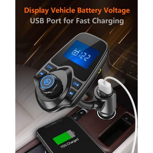  [아마존 핫딜] Nulaxy Bluetooth Car FM Transmitter Audio Adapter Receiver Wireless Hands Free Car Kit W 1.44 Inch Display - KM18 Black