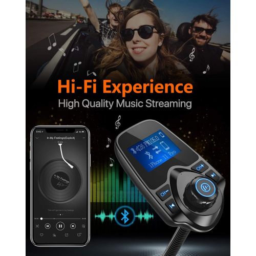  [아마존 핫딜] Nulaxy Bluetooth Car FM Transmitter Audio Adapter Receiver Wireless Hands Free Car Kit W 1.44 Inch Display - KM18 Black