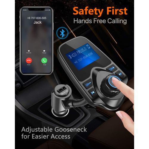  [아마존 핫딜] Nulaxy Bluetooth Car FM Transmitter Audio Adapter Receiver Wireless Hands Free Car Kit W 1.44 Inch Display - KM18 Black