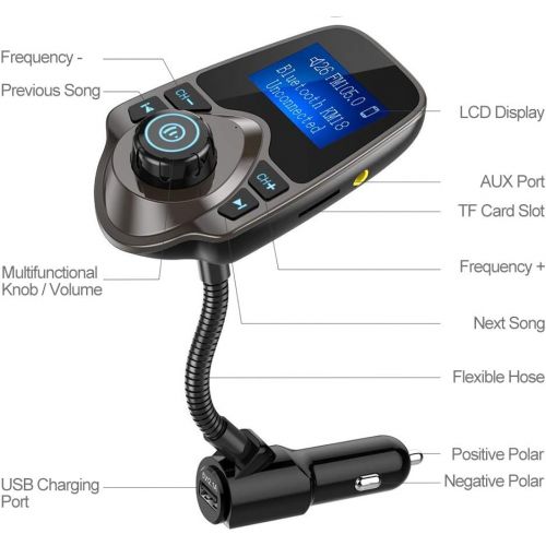  [아마존 핫딜] Nulaxy Bluetooth Car FM Transmitter Audio Adapter Receiver Wireless Handsfree Voltmeter Car Kit TF Card AUX 1.44 Display  KM18 Coffee