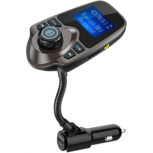  [아마존 핫딜] Nulaxy Bluetooth Car FM Transmitter Audio Adapter Receiver Wireless Handsfree Voltmeter Car Kit TF Card AUX 1.44 Display  KM18 Coffee
