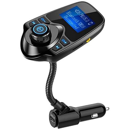  [아마존베스트]Nulaxy Bluetooth Car FM Transmitter Audio Adapter Receiver Wireless Hands Free Car Kit W 1.44 Inch Display - KM18 Black