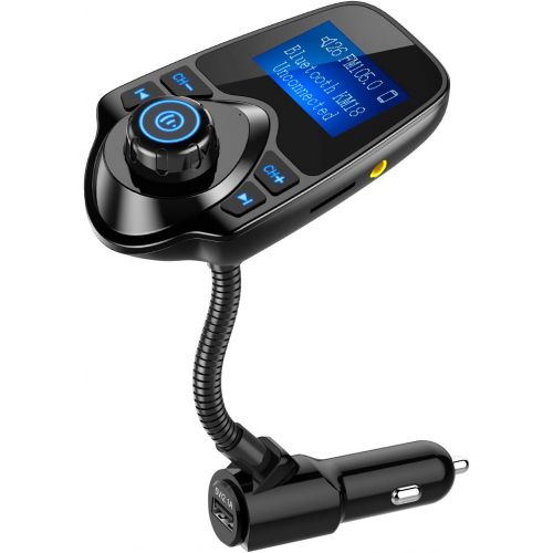  [아마존베스트]Nulaxy Bluetooth Car FM Transmitter Audio Adapter Receiver Wireless Hands Free Car Kit W 1.44 Inch Display - KM18 Black