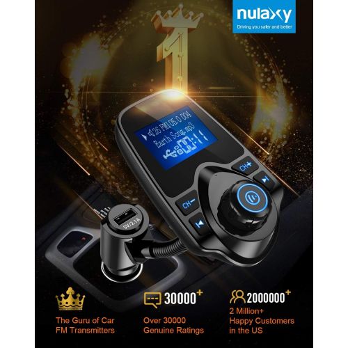  [아마존베스트]Nulaxy Bluetooth Car FM Transmitter Audio Adapter Receiver Wireless Hands Free Car Kit W 1.44 Inch Display - KM18 Black