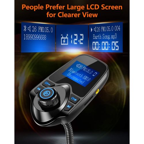  [아마존베스트]Nulaxy Bluetooth Car FM Transmitter Audio Adapter Receiver Wireless Hands Free Car Kit W 1.44 Inch Display - KM18 Black