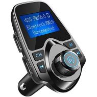 [아마존베스트]Nulaxy Bluetooth Car FM Transmitter Audio Adapter Receiver Wireless Handsfree Voltmeter Car Kit TF Card AUX USB 1.44 Display - KM19 Black