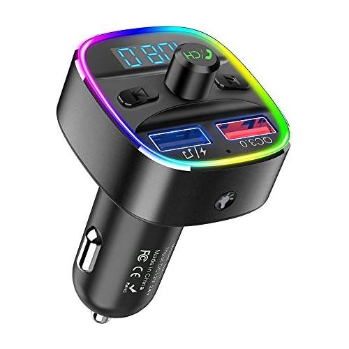  [아마존베스트]Nulaxy Bluetooth FM Transmitter for Car, Upgraded V4.2 and 7 Color LED Backlit Car Radio Bluetooth Adapter Supports QC3.0 Fast Charging, USB Flash Drive, microSD Card, Handsfree Ca