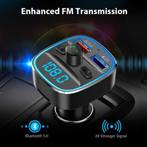  [아마존베스트]Nulaxy Bluetooth FM Transmitter for Car, Upgraded V4.2 and 7 Color LED Backlit Car Radio Bluetooth Adapter Supports QC3.0 Fast Charging, USB Flash Drive, microSD Card, Handsfree Ca