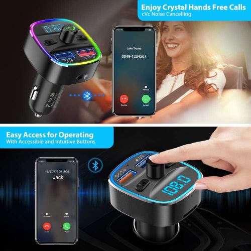  [아마존베스트]Nulaxy Bluetooth FM Transmitter for Car, Upgraded V4.2 and 7 Color LED Backlit Car Radio Bluetooth Adapter Supports QC3.0 Fast Charging, USB Flash Drive, microSD Card, Handsfree Ca