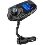 [아마존베스트]Nulaxy Bluetooth Car FM Transmitter Audio Adapter Receiver Wireless Handsfree Voltmeter Car Kit TF Card AUX 1.44 Display - KM18 Black Matte
