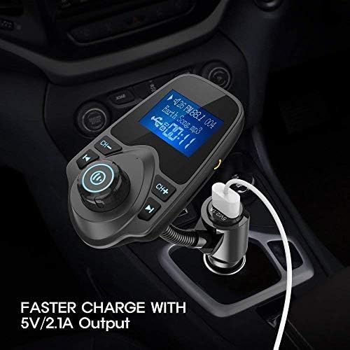  [아마존베스트]Nulaxy Bluetooth Car FM Transmitter Audio Adapter Receiver Wireless Handsfree Voltmeter Car Kit TF Card AUX 1.44 Display - KM18 Black Matte