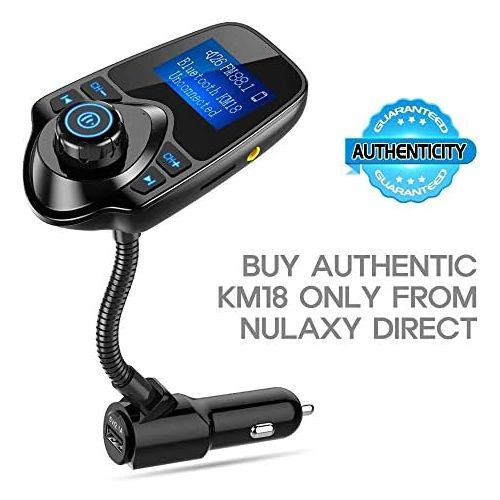  [아마존베스트]Nulaxy Bluetooth Car FM Transmitter Audio Adapter Receiver Wireless Handsfree Voltmeter Car Kit TF Card AUX 1.44 Display - KM18 Black Matte