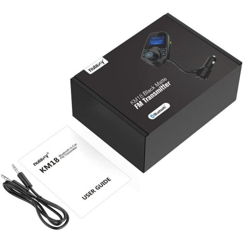  [아마존베스트]Nulaxy Bluetooth Car FM Transmitter Audio Adapter Receiver Wireless Handsfree Voltmeter Car Kit TF Card AUX 1.44 Display - KM18 Black Matte