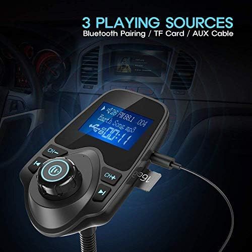  [아마존베스트]Nulaxy Bluetooth Car FM Transmitter Audio Adapter Receiver Wireless Handsfree Voltmeter Car Kit TF Card AUX 1.44 Display - KM18 Black Matte