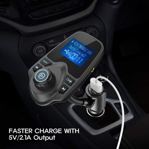  [아마존베스트]Nulaxy Bluetooth Car FM Transmitter Audio Adapter Receiver Wireless Handsfree Voltmeter Car Kit TF Card AUX 1.44 Display - KM18 Black Matte