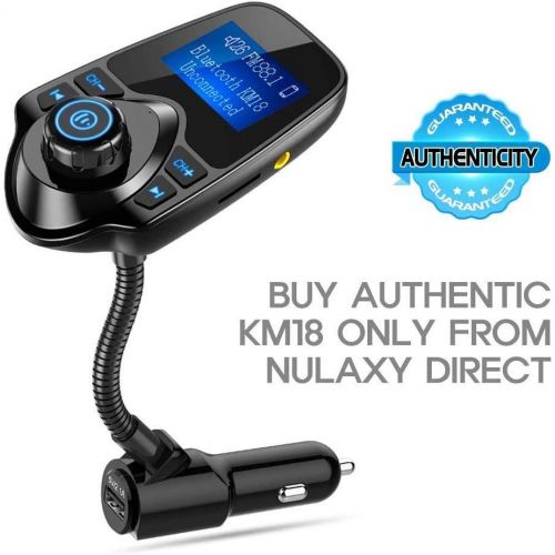  [아마존베스트]Nulaxy Bluetooth Car FM Transmitter Audio Adapter Receiver Wireless Handsfree Voltmeter Car Kit TF Card AUX 1.44 Display - KM18 Black Matte