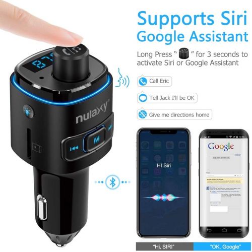 [아마존베스트]Nulaxy Bluetooth FM Transmitter for Car, 7 Color LED Backlit Bluetooth Car Adapter with QC3.0 Charging, Support Siri Google Assistant, USB Flash Drive, microSD Card, Handsfree Car