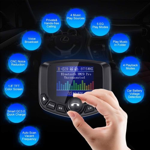  [아마존베스트]Nulaxy Bluetooth FM Transmitter for Car, Auto Search FM Blank Channel Bluetooth Car Adapter with QC3.0& 5V/2.4A Charging, Support USB Flash Drive, microSD, Aux, EQ, Wireless Handsf