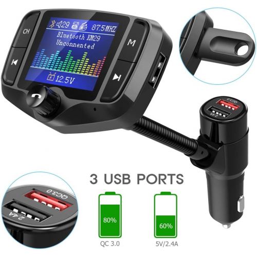  [아마존베스트]Nulaxy Bluetooth FM Transmitter for Car, 1.8 Color Screen Wireless Radio Adapter Handsfree Car Kit with QC3.0 & 5V/2.4A Charging, Support USB Drive, microSD, Aux, EQ, Car Battery R