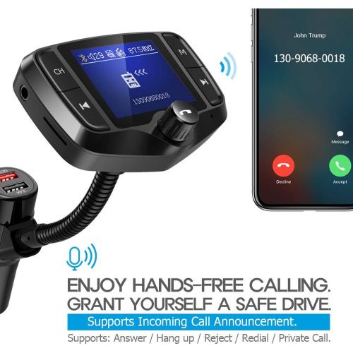  [아마존베스트]Nulaxy Bluetooth FM Transmitter for Car, 1.8 Color Screen Wireless Radio Adapter Handsfree Car Kit with QC3.0 & 5V/2.4A Charging, Support USB Drive, microSD, Aux, EQ, Car Battery R