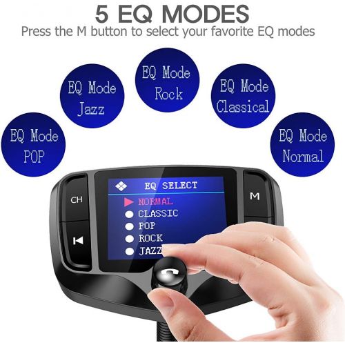  [아마존베스트]Nulaxy Bluetooth FM Transmitter for Car, 1.8 Color Screen Wireless Radio Adapter Handsfree Car Kit with QC3.0 & 5V/2.4A Charging, Support USB Drive, microSD, Aux, EQ, Car Battery R