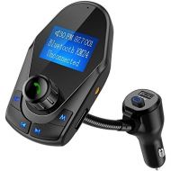 [아마존베스트]Nulaxy Bluetooth Car FM Transmitter Audio Adapter Receiver Wireless Handsfree Voltmeter Car Kit TF Card AUX USB 1.44 Display On/Off Button Folder Play Mode - KM24 Black