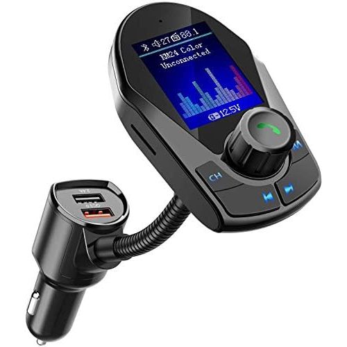  [아마존베스트]Nulaxy Bluetooth FM Transmitter for Car, Upgraded 1.8 Color Screen Wireless Car Radio Adapter with QC3.0 & 5V/2.4A Charging, Support Handsfree Call, microSD, USB Flash Drive, Aux P