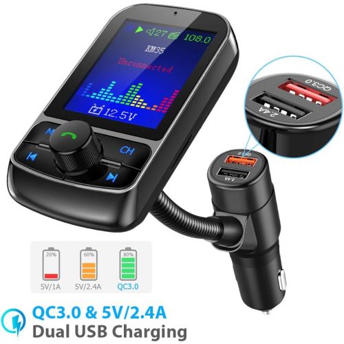  [아마존베스트]Nulaxy Bluetooth FM Transmitter for Car, 1.8 Color Screen Wireless Radio Adapter with QC3.0 & 5V 2.4A Charging, Support USB Flash Drive, microSD Card, Handsfree Calls, Aux Play, EQ