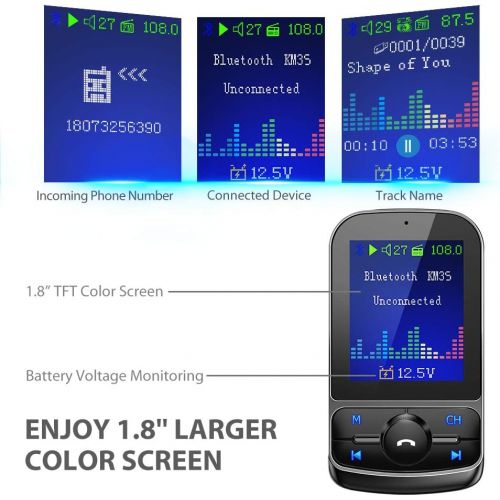  [아마존베스트]Nulaxy Bluetooth FM Transmitter for Car, 1.8 Color Screen Wireless Radio Adapter with QC3.0 & 5V 2.4A Charging, Support USB Flash Drive, microSD Card, Handsfree Calls, Aux Play, EQ