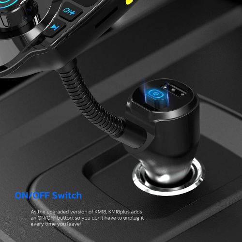  [아마존베스트]Nulaxy Bluetooth FM Transmitter for Car, Upgraded Manual Power On/Off Switch Wireless Car Radio Bluetooth Adapter Supports Hands free Calls, USB Fast Charging, microSD Card, Aux Pl