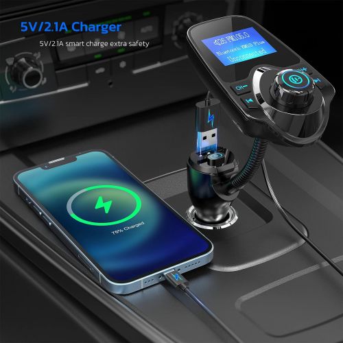  [아마존베스트]Nulaxy Bluetooth FM Transmitter for Car, Upgraded Manual Power On/Off Switch Wireless Car Radio Bluetooth Adapter Supports Hands free Calls, USB Fast Charging, microSD Card, Aux Pl
