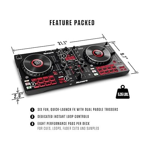  Numark Mixtrack Platinum FX - DJ Controller For Serato DJ with 4 Deck Control, DJ Mixer, Built-in Audio Interface, Jog Wheel Displays and FX Paddles