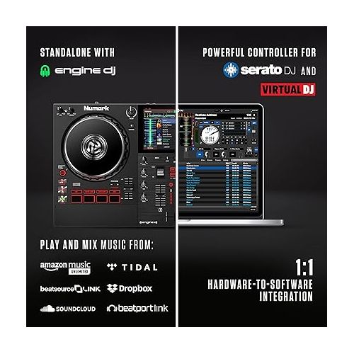  Numark Mixstream Pro+ Standalone DJ Controller with Amazon Music Unlimited Streaming and Alto Professional TX312 350W 12 Inch Active PA Speakers (Pair)