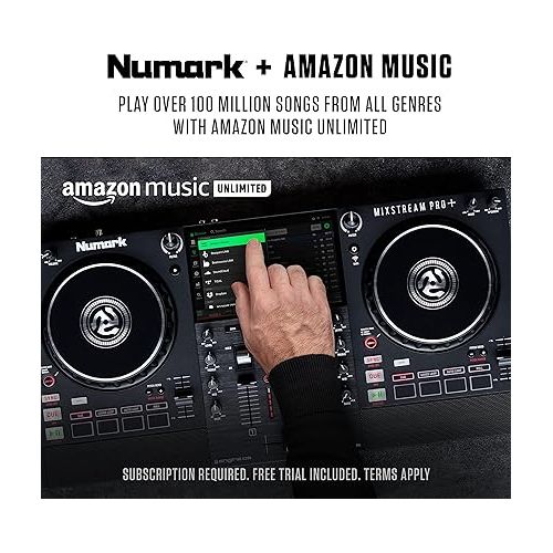  Numark Mixstream Pro+ Standalone DJ Controller with Amazon Music Unlimited Streaming and Alto Professional TX312 350W 12 Inch Active PA Speakers (Pair)