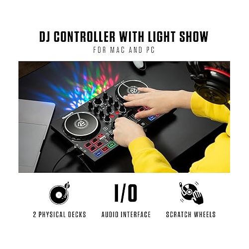  Beginner DJ Set - Numark DJ Controller and DJ Headphones plus M-Audio DJ Monitor Speakers with Serato DJ Lite and Party Lights