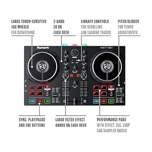  Beginner DJ Set - Numark DJ Controller and DJ Headphones plus M-Audio DJ Monitor Speakers with Serato DJ Lite and Party Lights