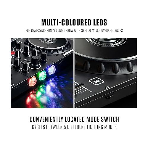  Beginner DJ Set - Numark DJ Controller and DJ Headphones plus M-Audio DJ Monitor Speakers with Serato DJ Lite and Party Lights