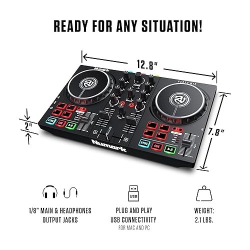  Numark Party Mix II - DJ Controller with Party Lights, DJ Set with 2 Decks, DJ Mixer, Audio Interface and USB Connectivity + Serato DJ Lite