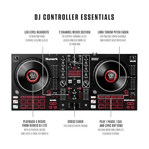  Alto Professional Numark Mixtrack Platinum FX and 2X TX308 - DJ Controller for Serato DJ with 4 Deck Control and 2X 350W Active PA Speaker with 8