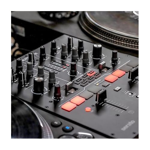  Numark Scratch | Two-Channel DJ Scratch Mixer for Serato DJ Pro (included) With Innofader Crossfader, DVS license, 6 Direct Access Effect Selectors, Performance Pads and 24-Bit Sound Quality