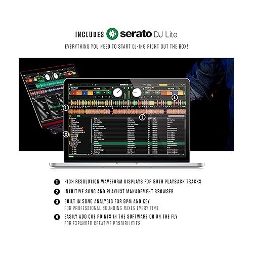  Numark Mixtrack Platinum FX + HF125 - DJ Controller For Serato DJ with 4 Deck Control, DJ Mixer and Audio Interface, and Professional DJ Headphones