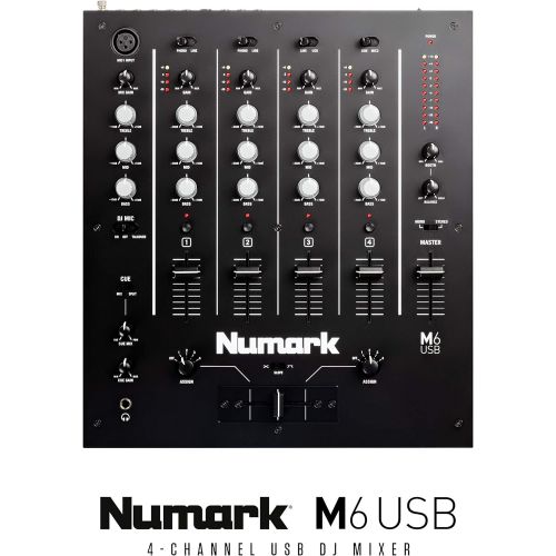  Numark M6 USB | 4-Channel DJ Mixer with On-Board Audio Interface, 3-Band EQ, Club-Ready Inputs, Microphone Input and Replaceable Crossfader with Slope Control